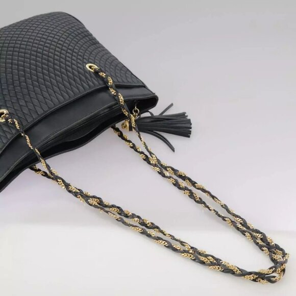 BALLY Chain Tote Bag Leather Black Gold Auth - Picture 6 of 16